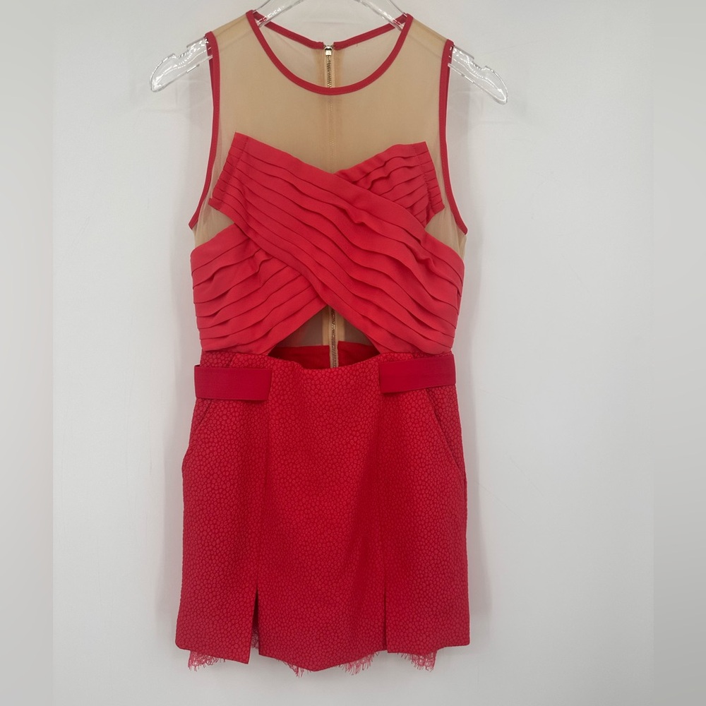 NWT Three Floor True Romance Dress Red Nude Sheer Mini Sz 4